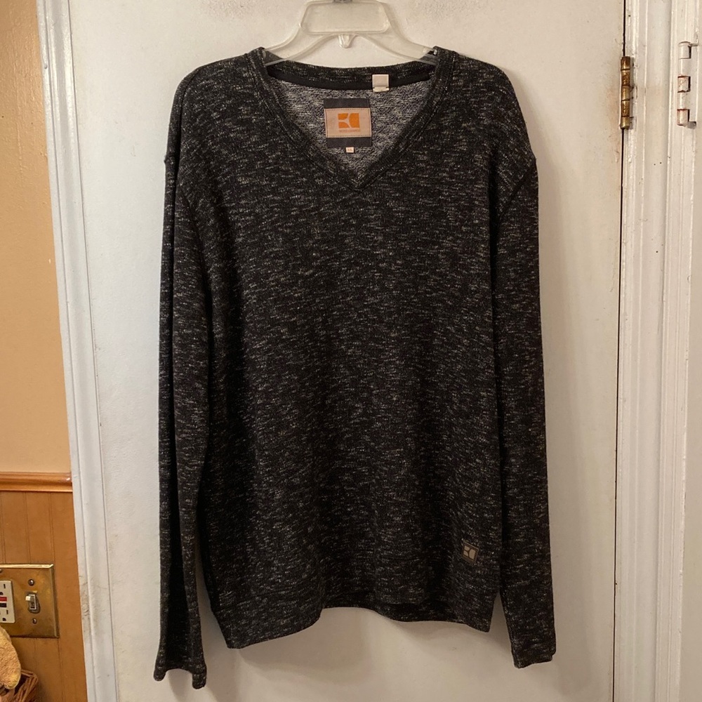 Boss Orange Black Marled V-Neck Sweater